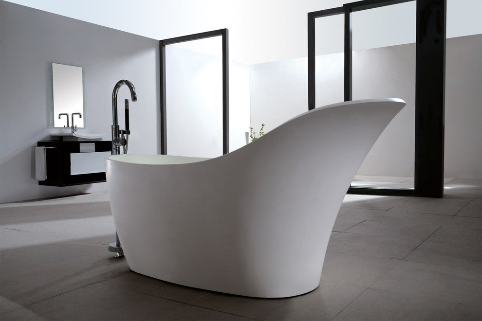 ADM Slippered Freestanding Bathtub, Glossy White, 66.7"