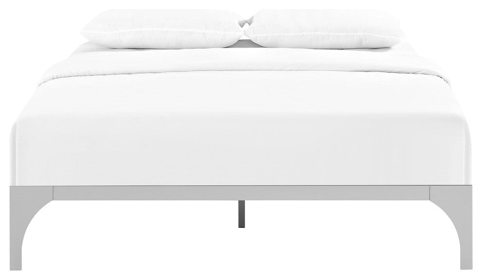 Modern Contemporary Urban Full Size Platform Bed Frame, Silver, Metal Steel