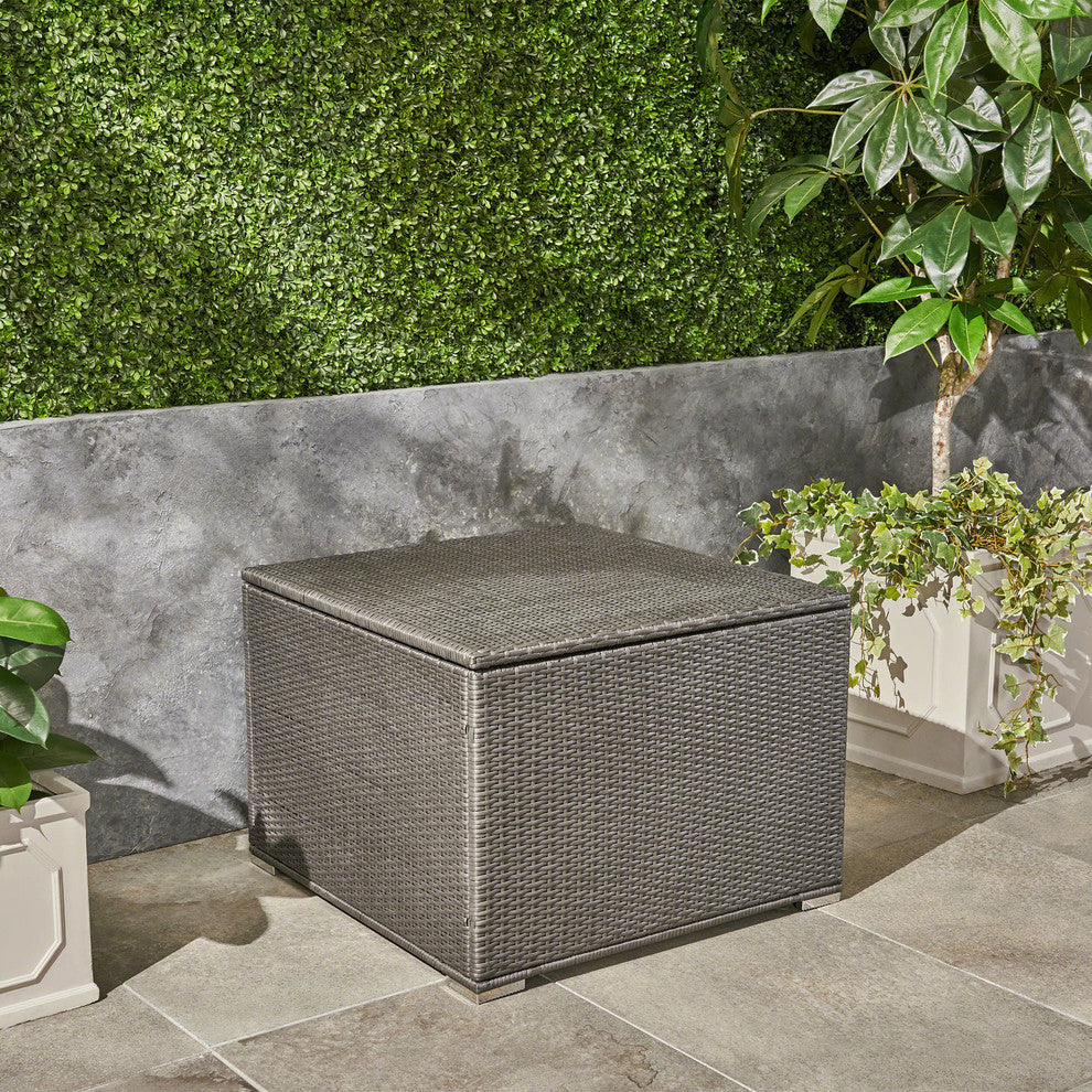 GDF Studio Sampa Outdoor Wicker Storage Ottoman, Gray