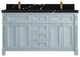Paris 60" Double Sink Bathroom Vanity, Blue Heather 2" Calacatta Black
