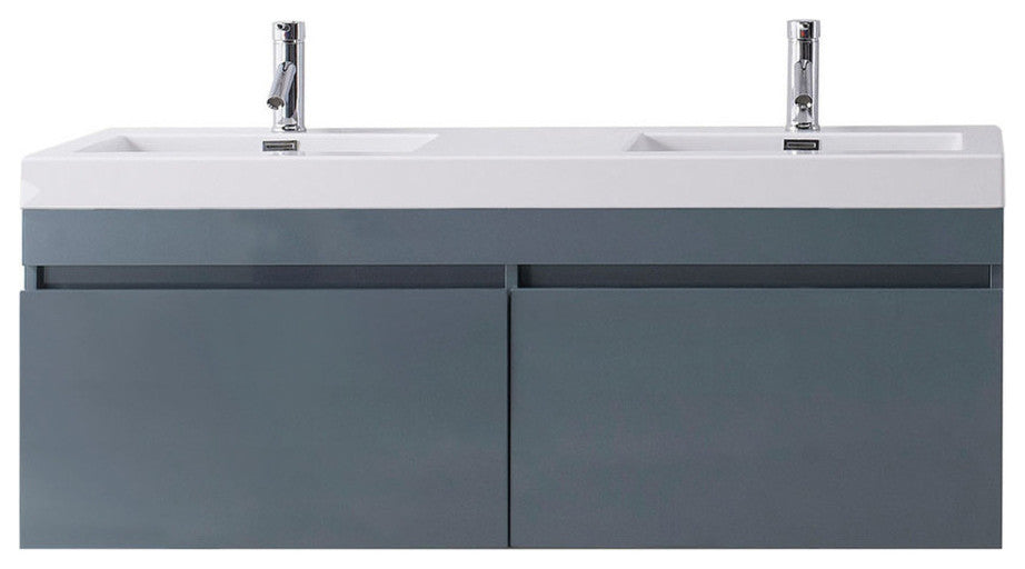 Zuri 55" Double Bathroom Vanity Set, Gray, Brushed Nickel Faucet