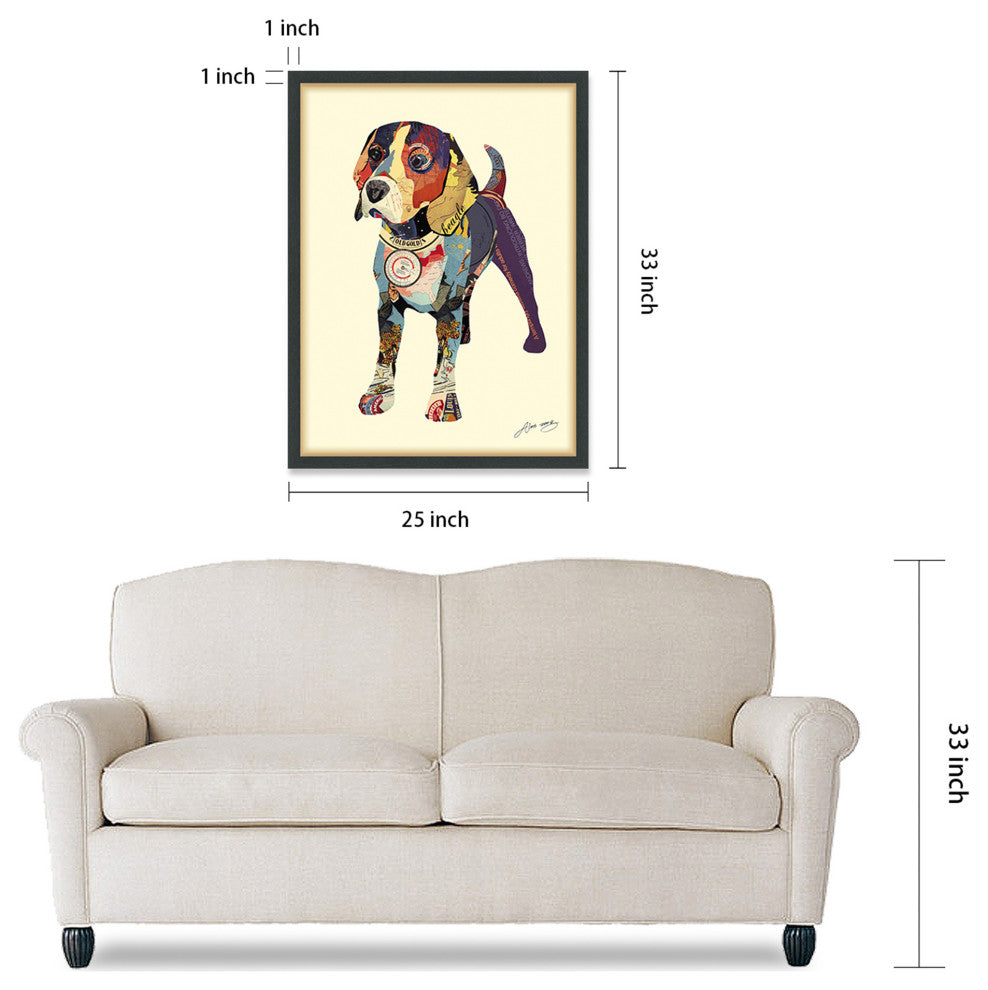 Beagle Dog Dimensional Handmade Collage Wall Art Framed Under Glass