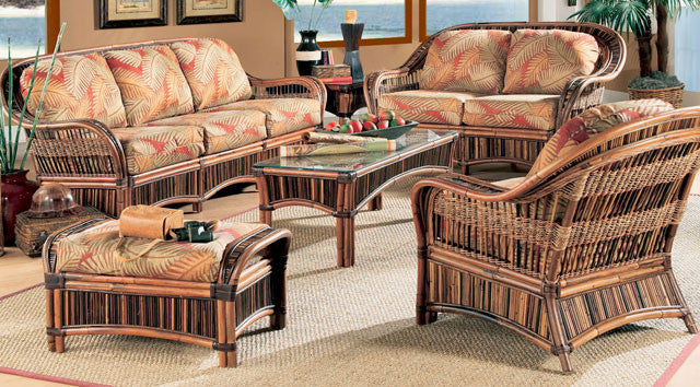Congo 6-Piece Living Room Furniture Set, Brown, Botanical-Fern Fabric
