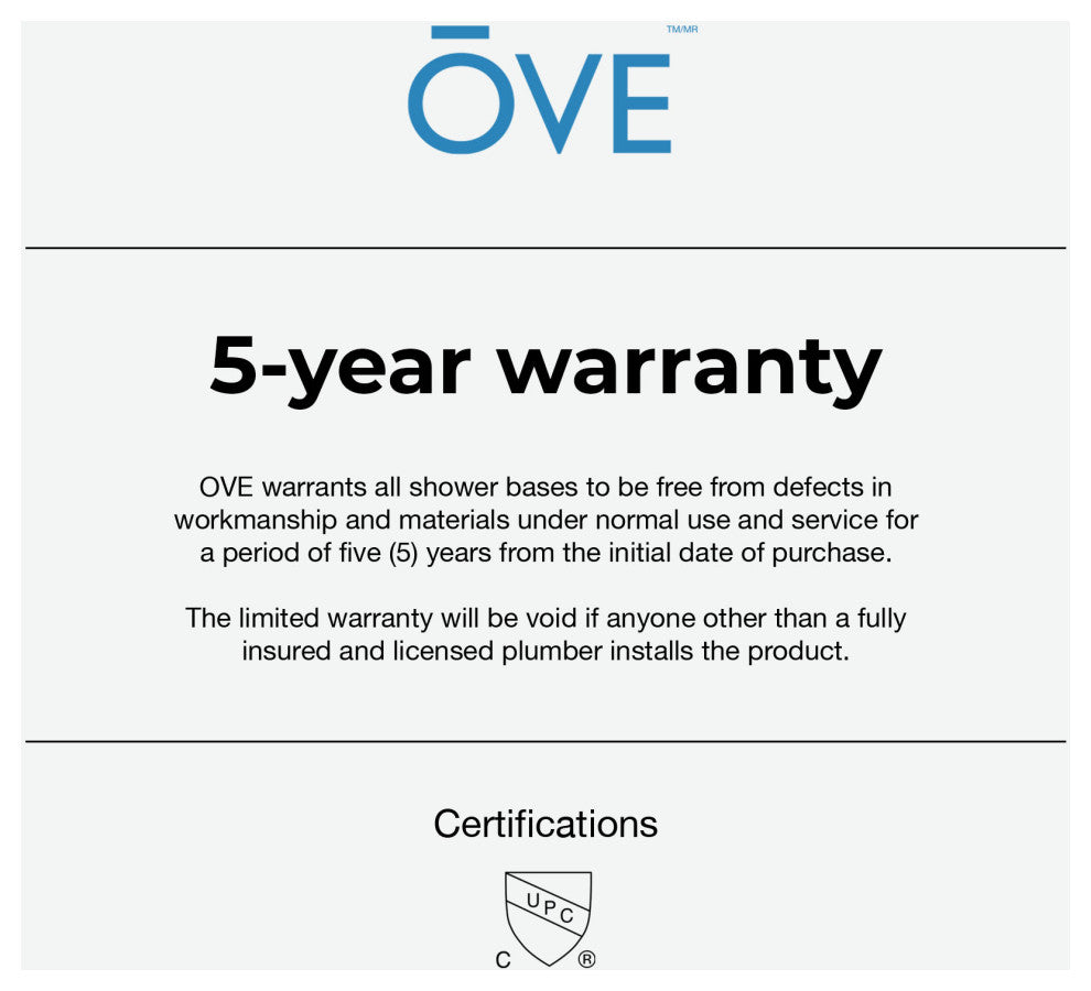 Ove Decors Erika Shower Base Rectangle, White, 36"x36", Center Drain