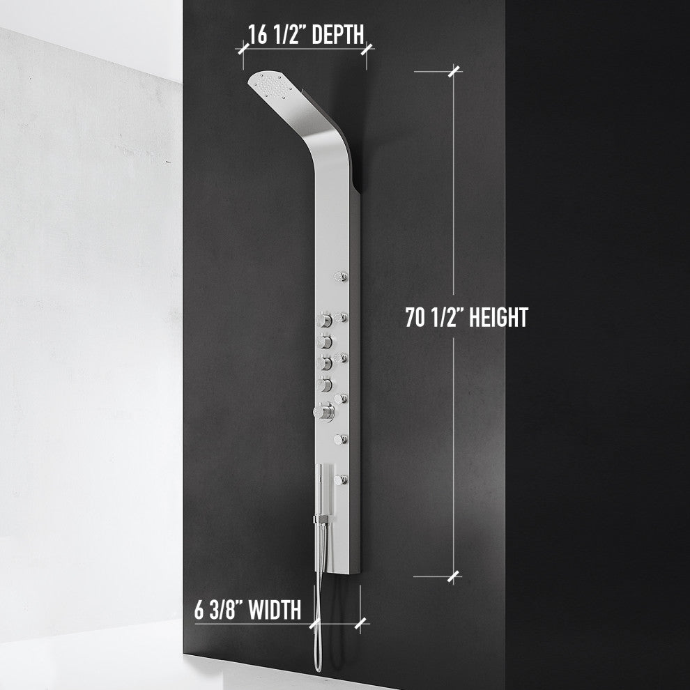 Brielle 71" H x 6" W 6-Jet Shower Panel with Fixed Rainhead in Stainless Steel