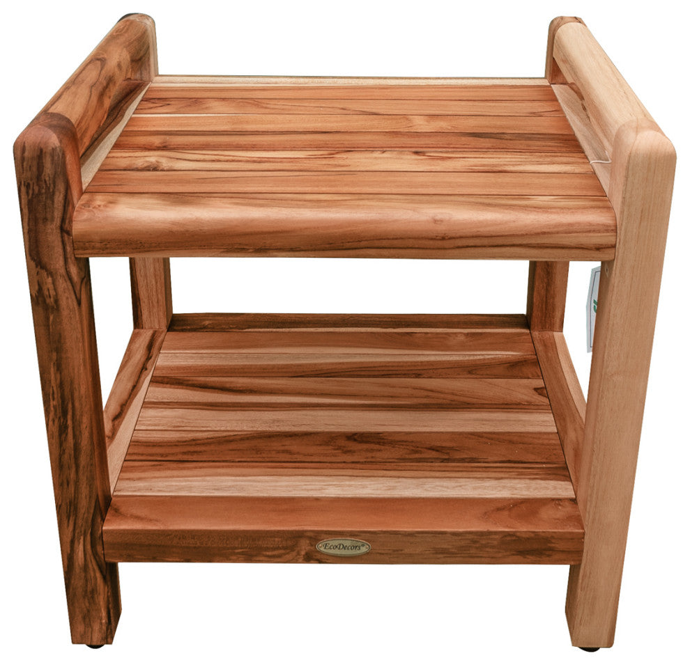 EcoDecors EarthyTeak Classic Shower Bench, Shelf and LiftAide Arms, 18"
