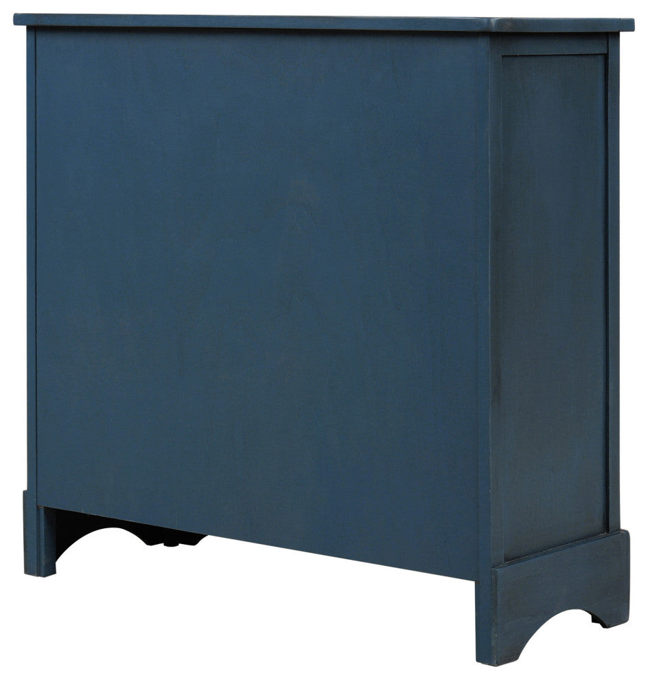 28" Wood 2 Drawers Storage Cabinet with 4 Rattan Basket, Antique Navy, 28" Tall