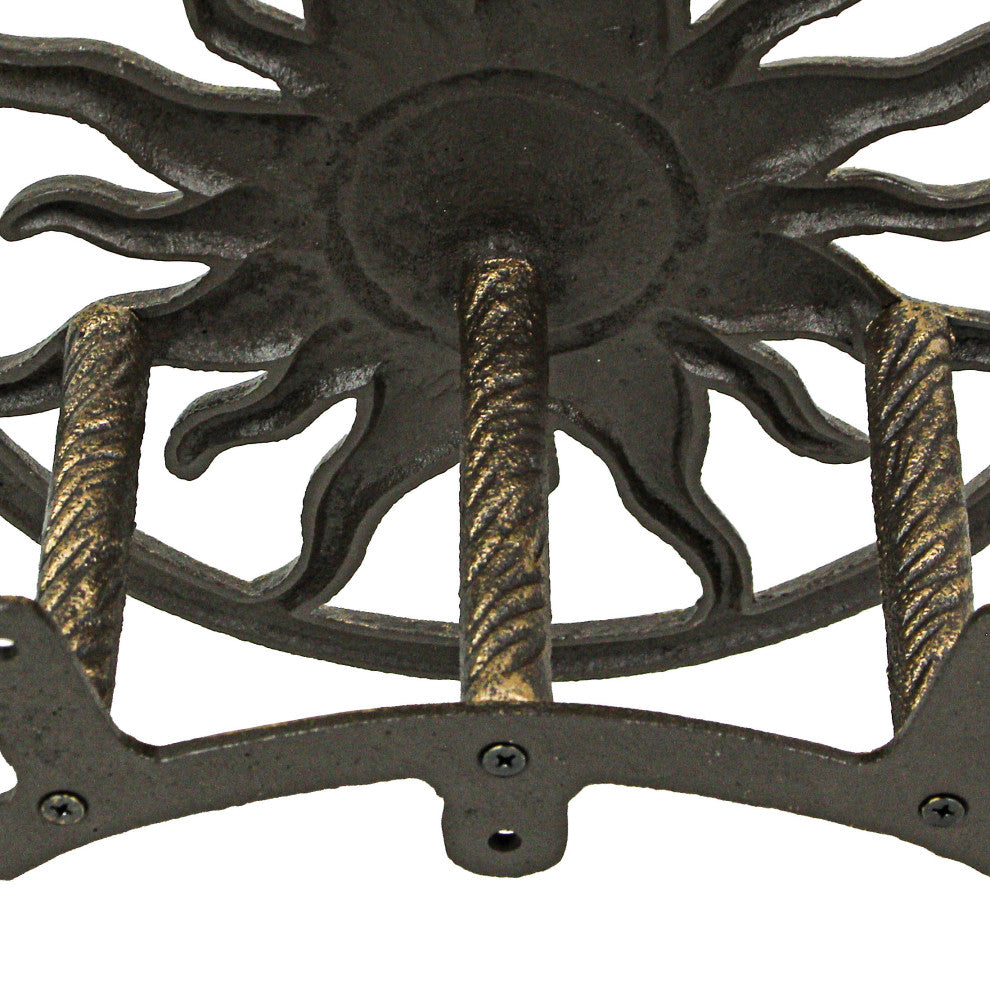 Cast Iron Celestial Sun Wall Mounted Hanging Garden Hose Holder Bronze