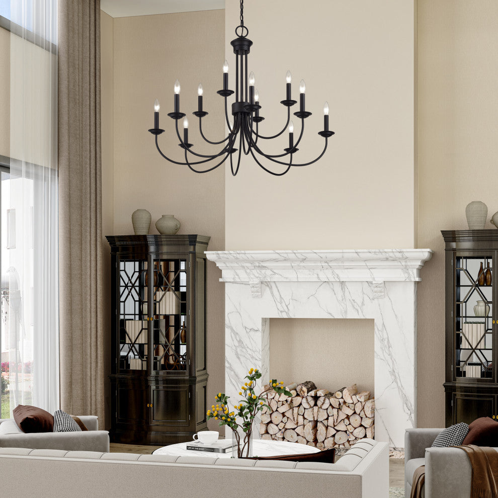 Estate 12-Light Black Large 2-Tier Chandelier