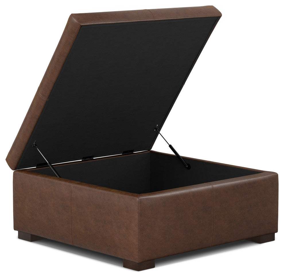 Gabbie Square Coffee Table Storage Ottoman, Distressed Chestnut Brown