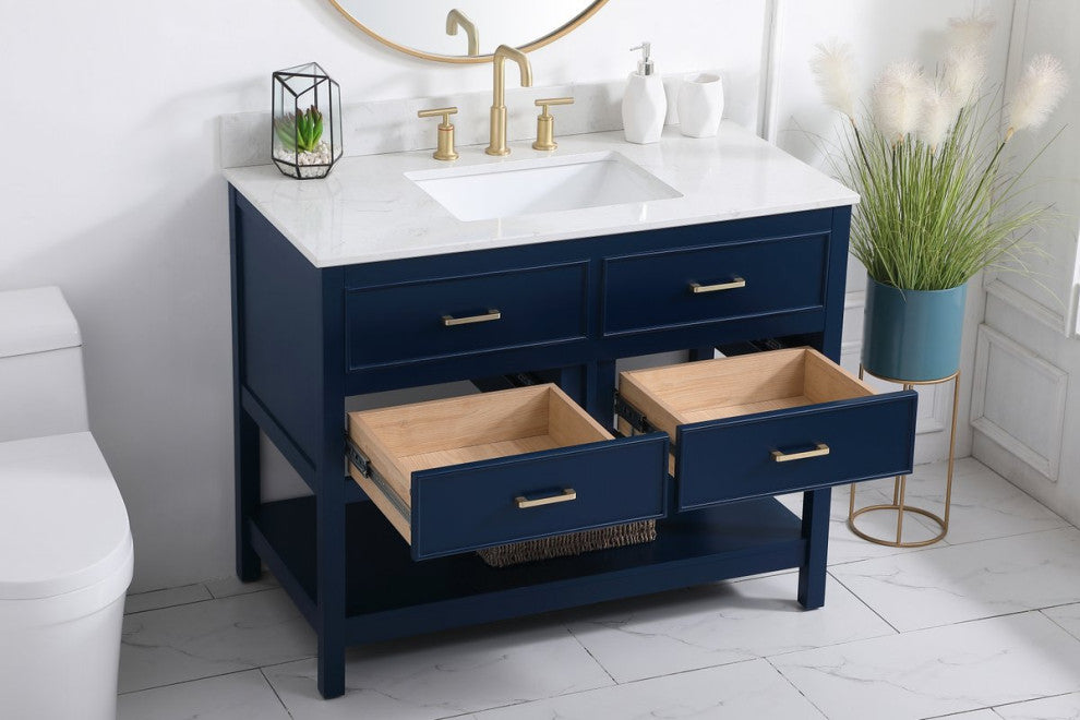 Skylar 42" Single Bathroom Vanity, Blue, With Backsplash