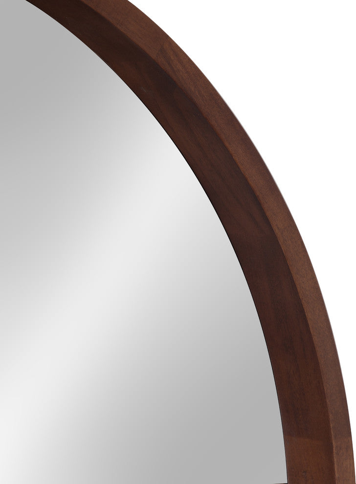 Hutton Round Decorative Wood Framed Wall Mirror, Walnut Brown, 30 Diameter