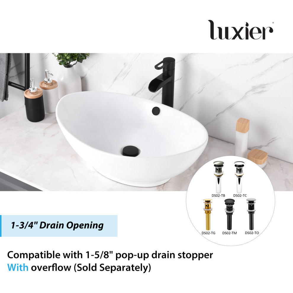 Luxier CS-004 Oval Bathroom Ceramic Vessel Sink Art Basin, White