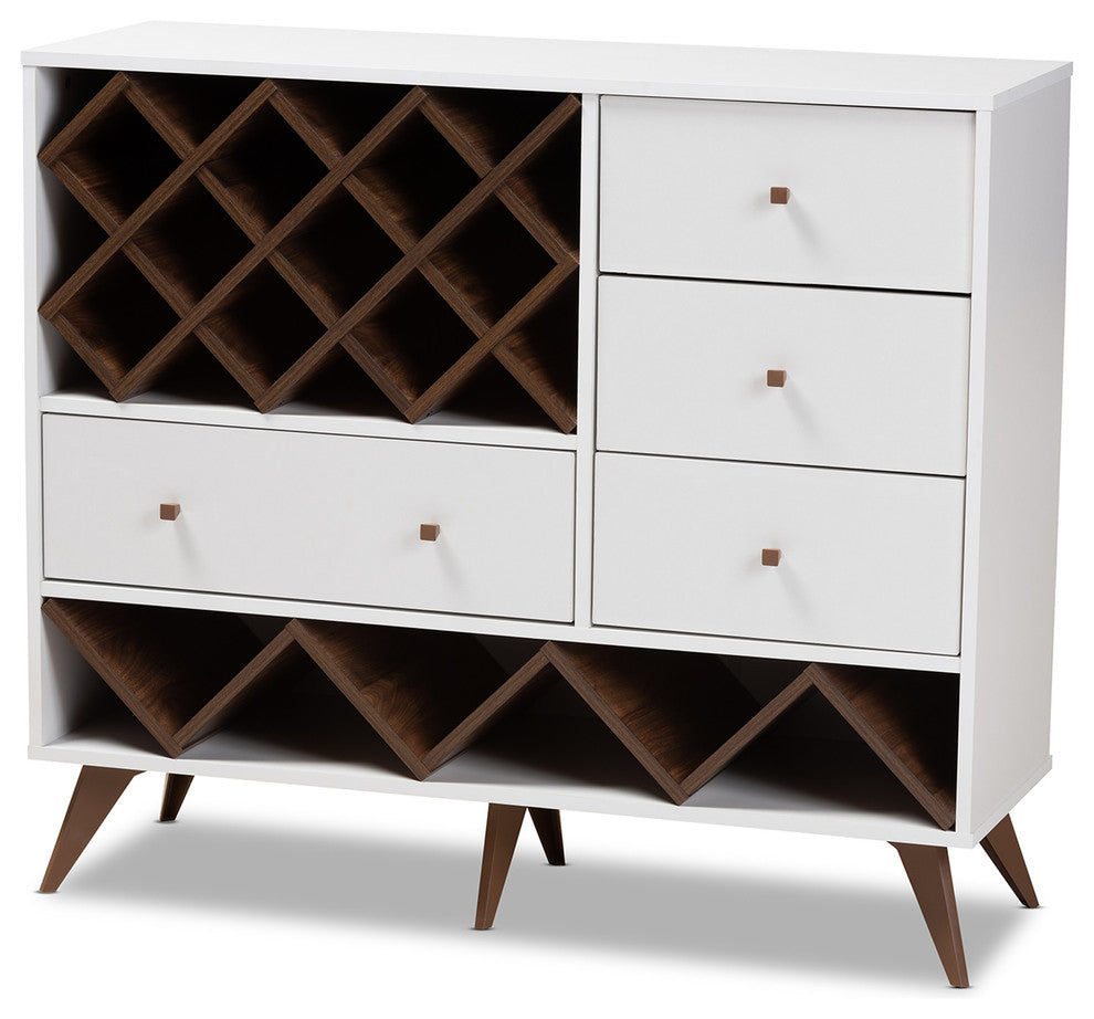 Jule Mid-Century Modern White and Walnut Wood Wine Cabinet
