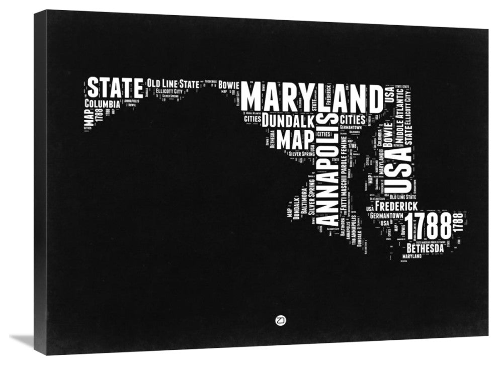 "Maryland Black and White Map" Fine Art Print
