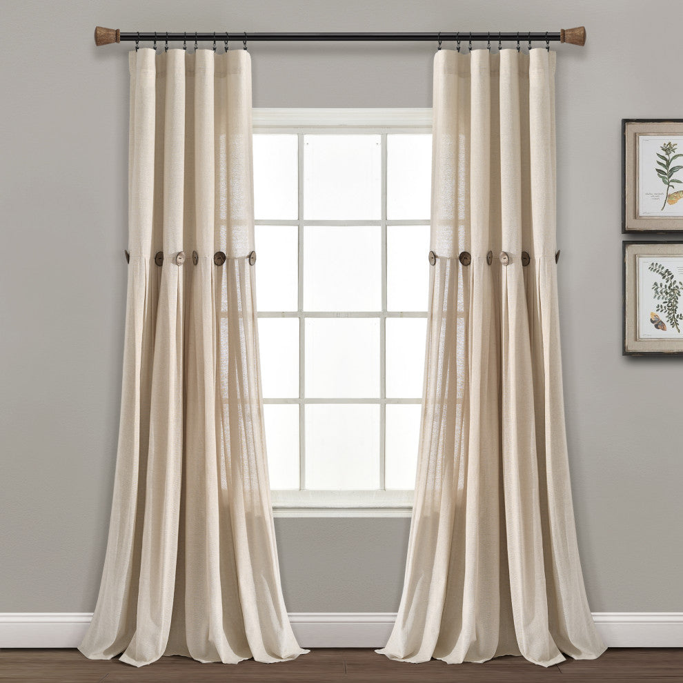 Linen Button Single Window Panel, Dark Linen, 95"x40"