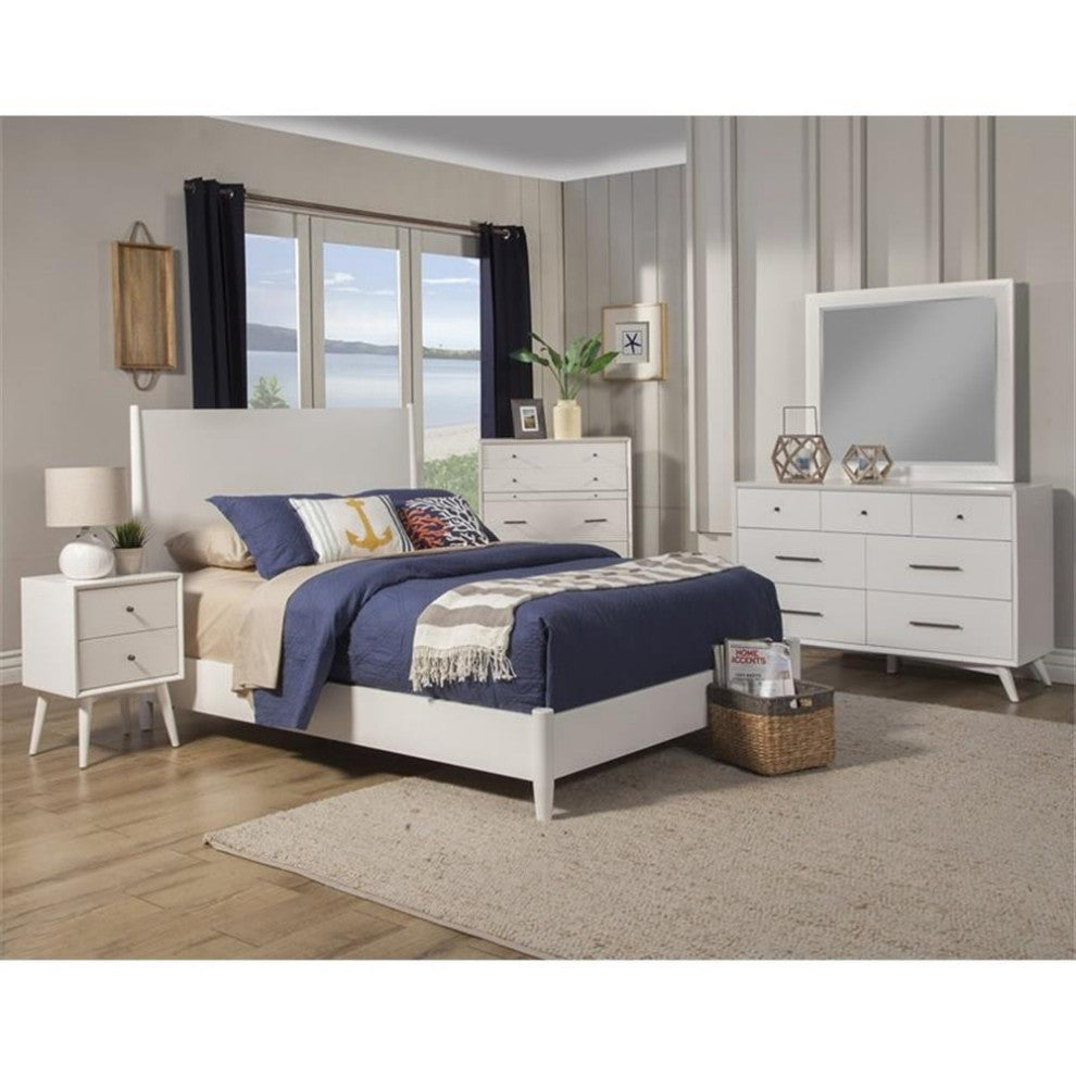 Alpine Furniture Flynn Mid Century Modern Wood 2 Drawer Nightstand in White