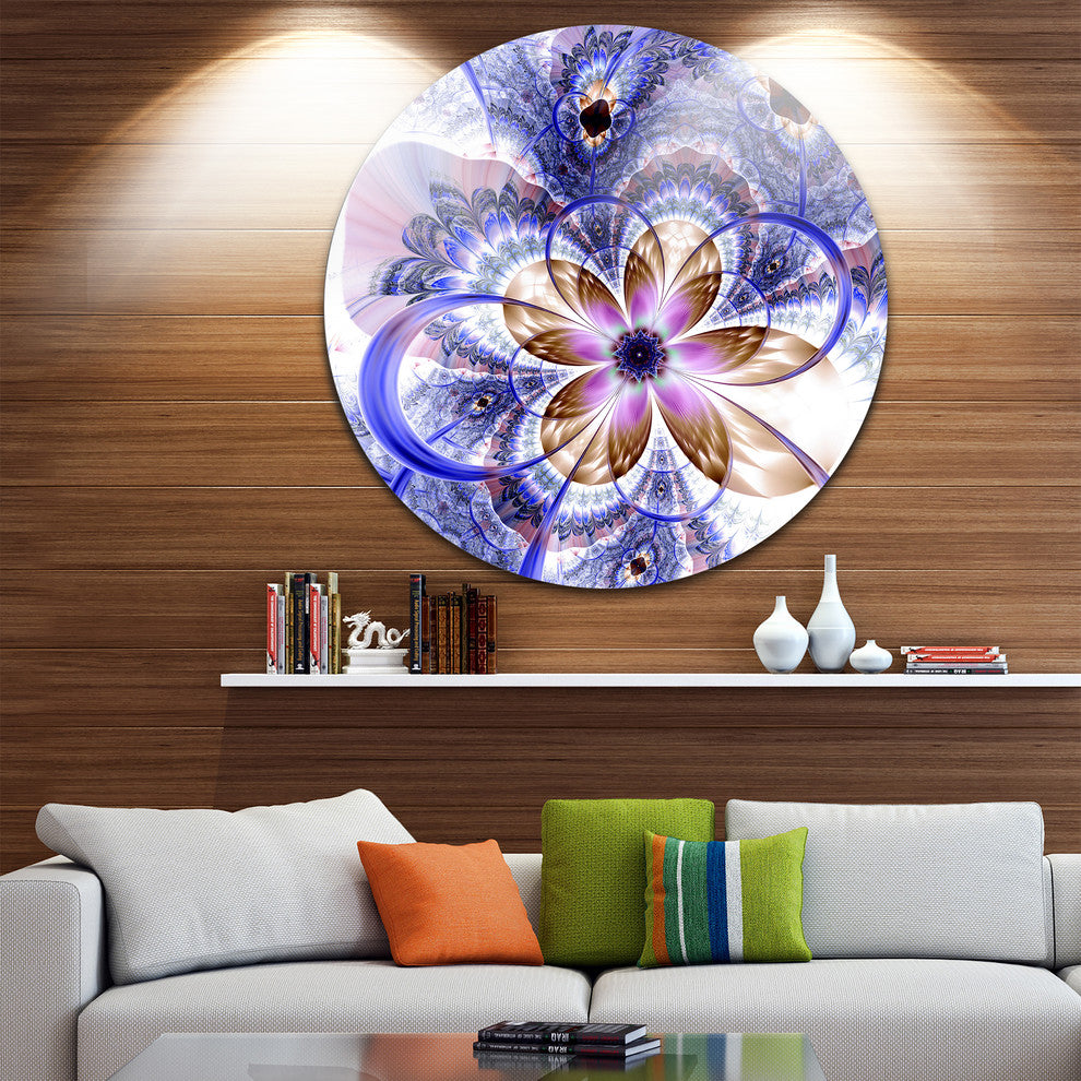 Blue Light Fractal Flower, Digital Art Floral Disc Metal Wall Art, 36"