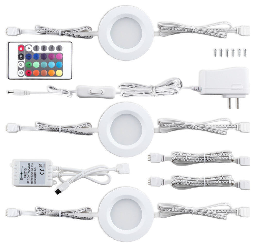 RGB LED Under Cabinet Puck Lights, 3-Pack