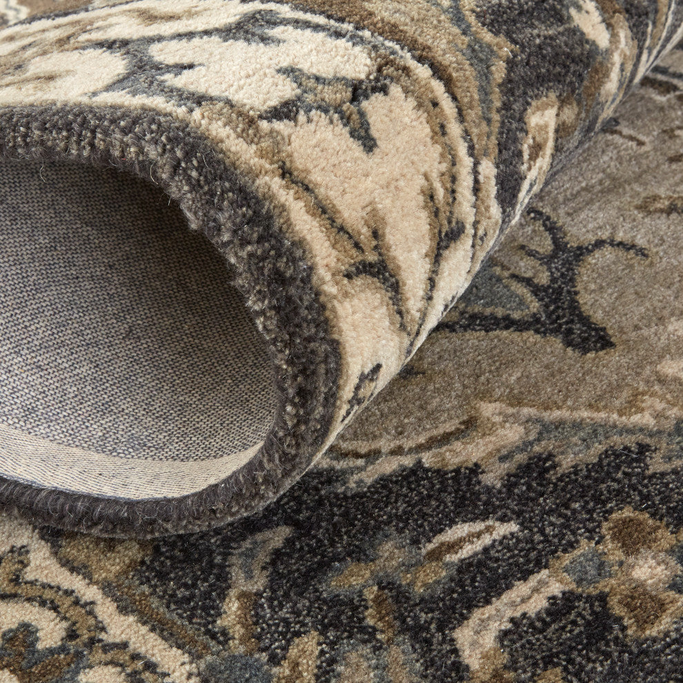 Weave & Wander Botticino Diamond Floral Persian Wool Rug, Navy/Grey/Beige, 10' R