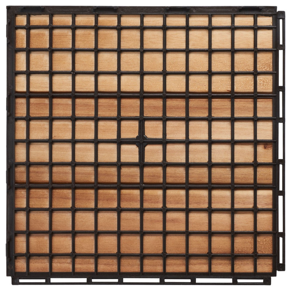 Safavieh Outdoor Manila Wooden Floor Tile- 3 Slats-Acacia Natural