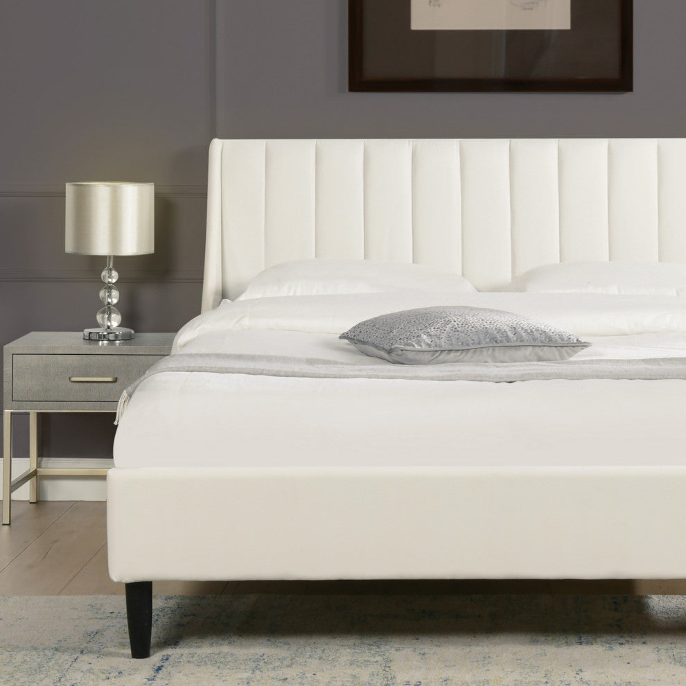 Jennifer Taylor Home Aspen Channel Tufted Headboard Platform Bed, Cloud White Performance Velvet, Queen