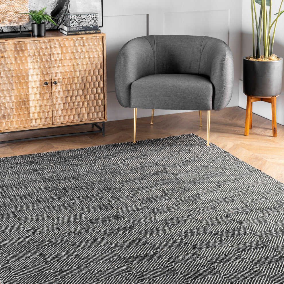 Nuloom Hand-Tufted Trellis Rug, Black 5'x8'