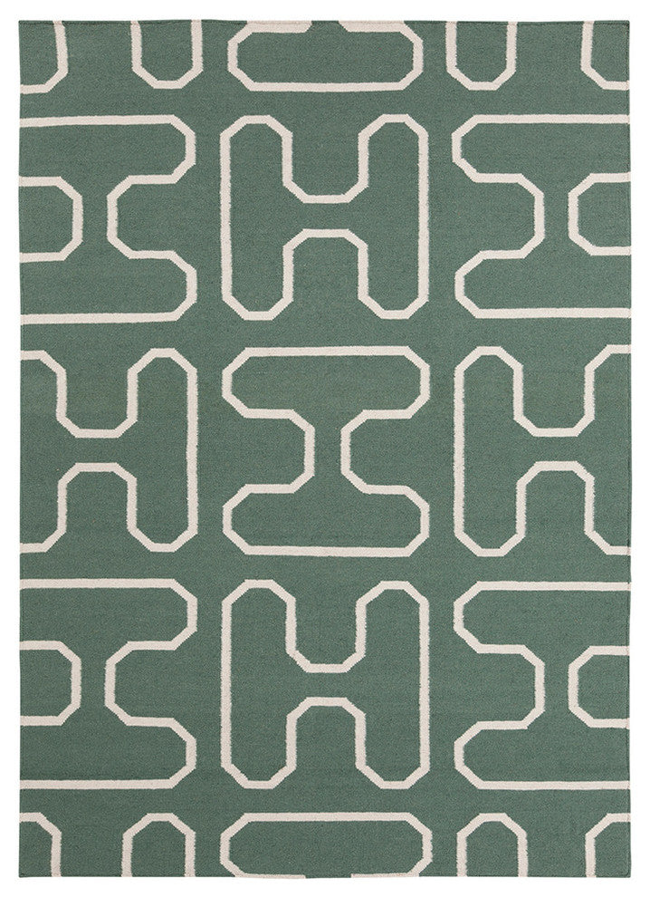 Lima Contemporary Area Rug, Cream and Green, 7'x10'
