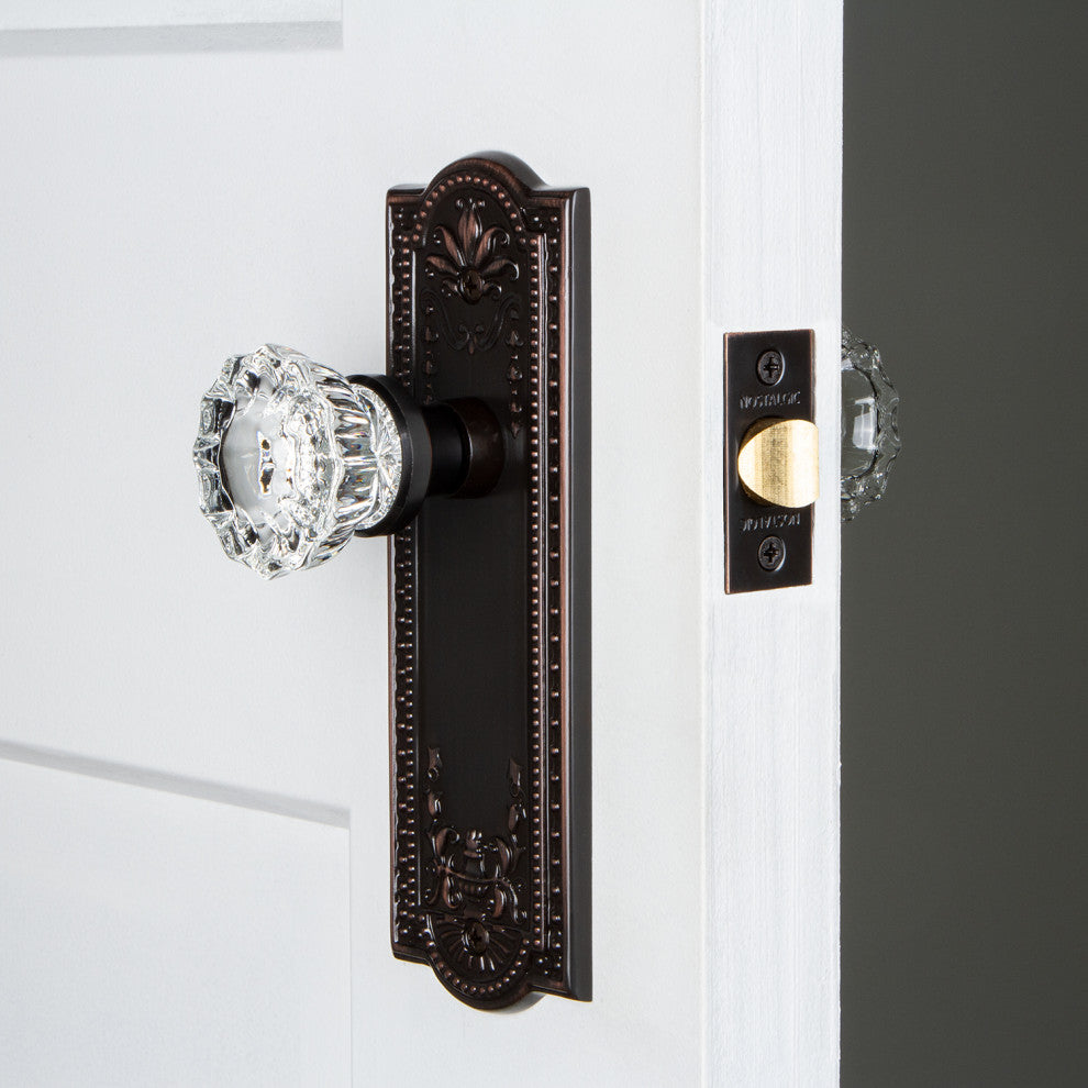 Meadows Plate Privacy Crystal Glass Knob, Timeless Bronze