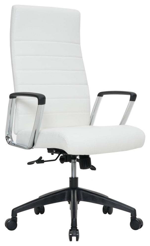 LeisureMod Hilton Modern High Back Leather Conference Office Chair, White