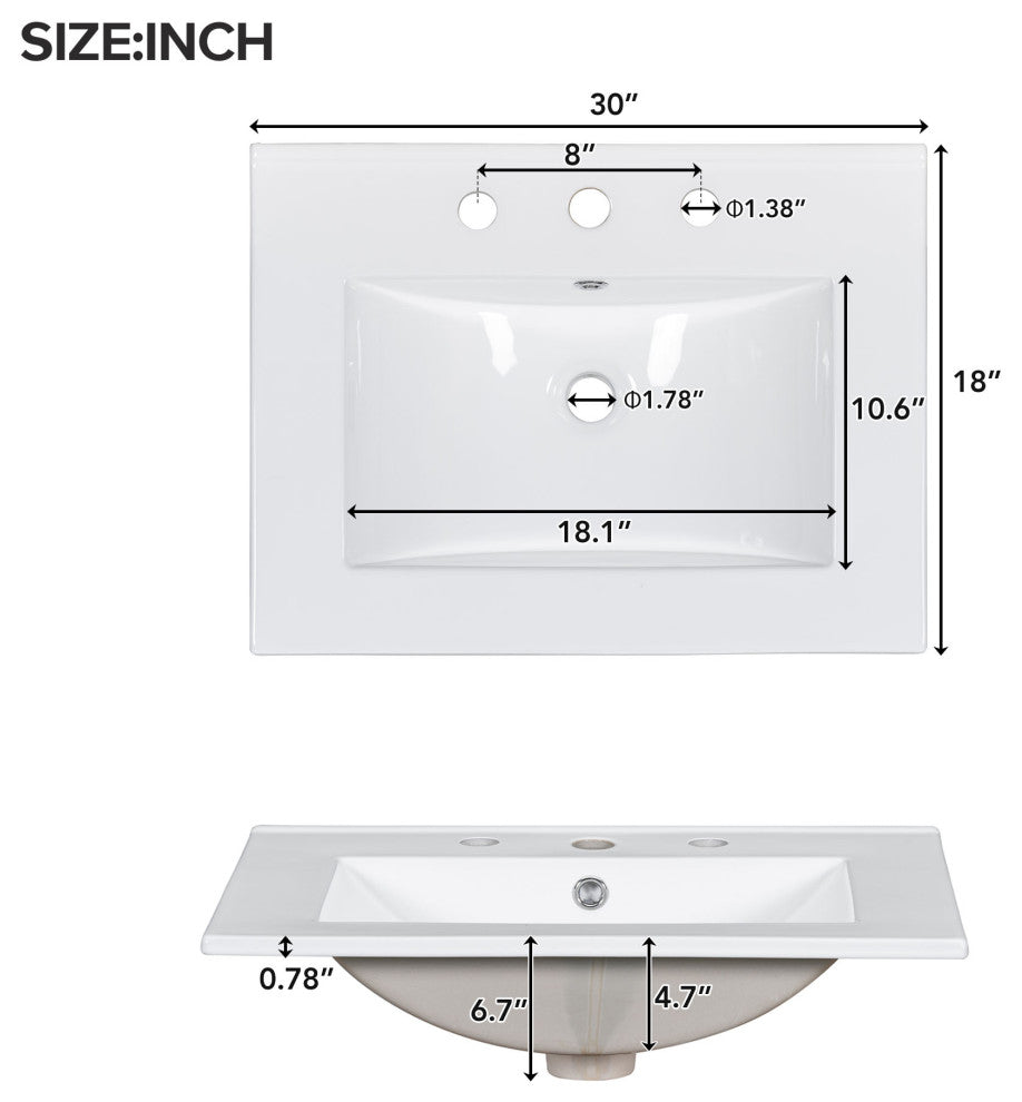 30 Inch Freestanding Bathroom Vanity with Ceramic Sink