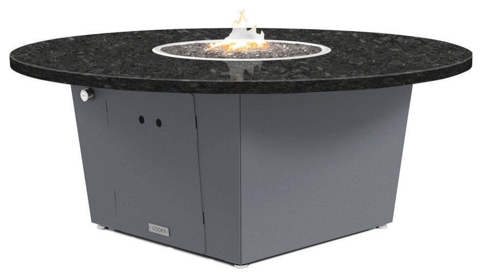 Fire Pit Table 55"D, Propane, Black Pearl Granite Top, Gray