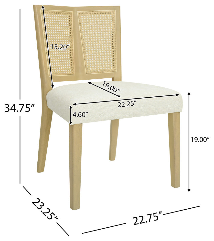 GDF Studio Rattan Dining Chairs, Rubberwood Frame, Set of 2, Light Ash/Beige