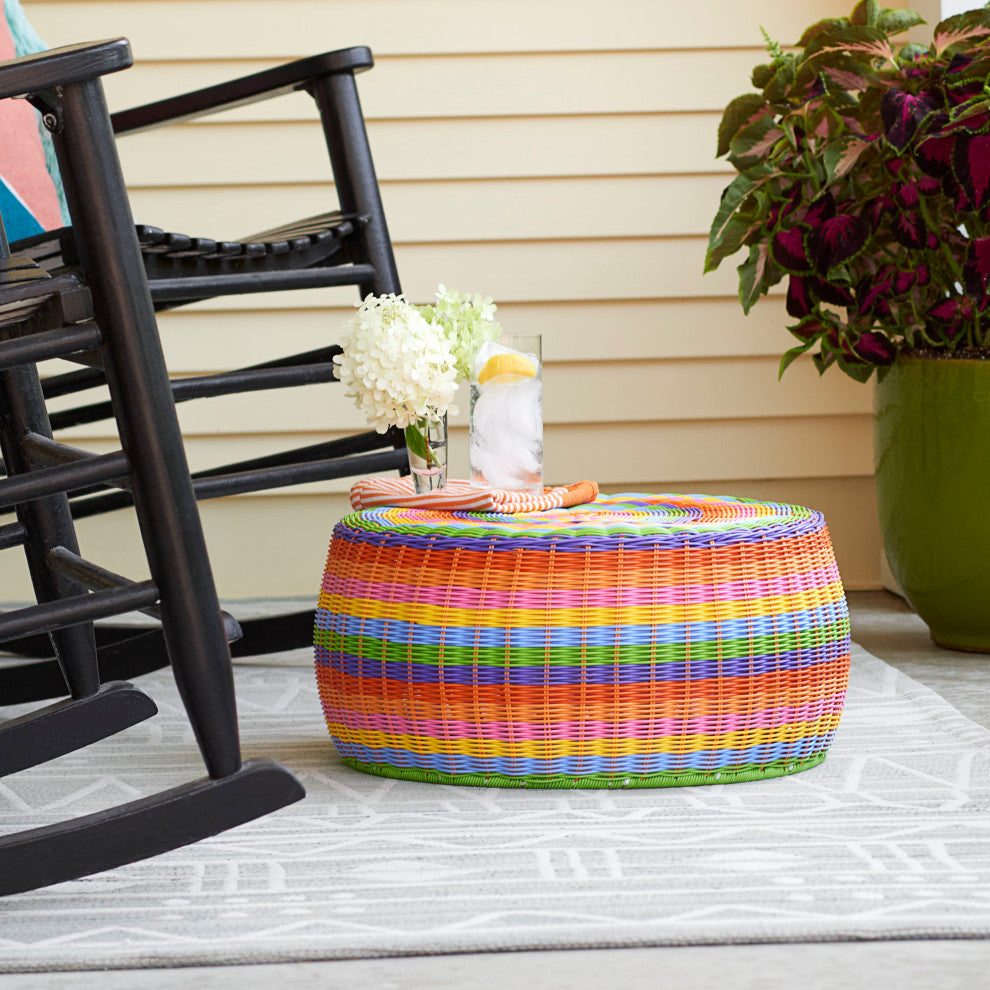 Handwoven Resin Storage Stool Ottoman