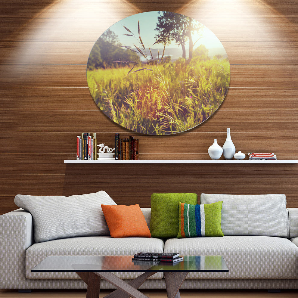 Green Summer Meadow, Landscape Round Wall Art, 11"