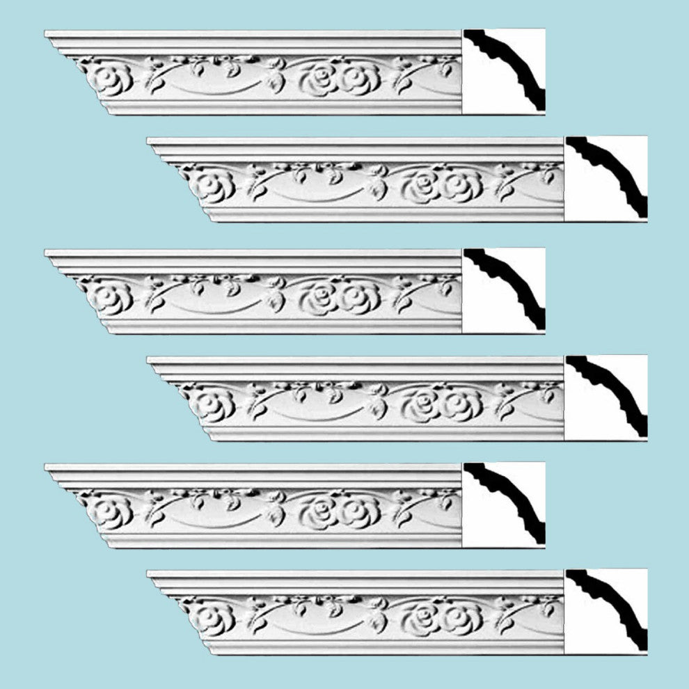 Ornate Cornice White Urethane Huntington Design 6 Pieces Totaling 564" Length