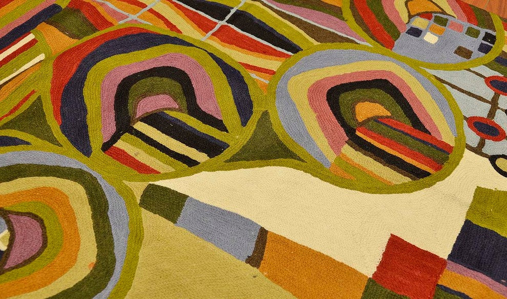 Hundertwasser Wool Rug / Wall Tapestry Hand Embroidered 6ft x 4ft