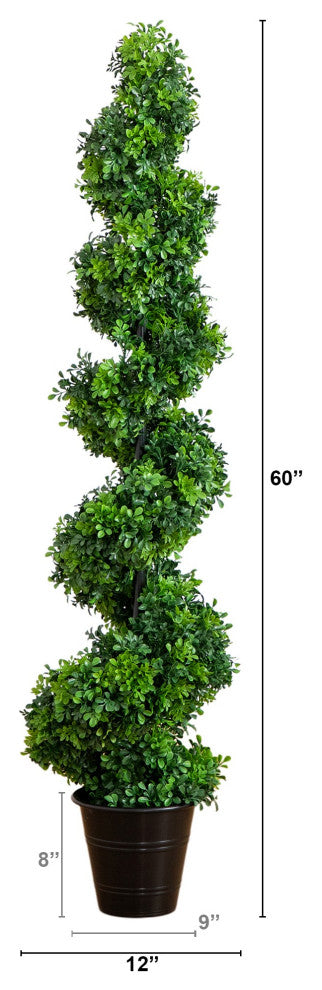 5ft. UV Resistant Boxwood Spiral Topiary Faux Tree, Planter, Indoor/Outdoor