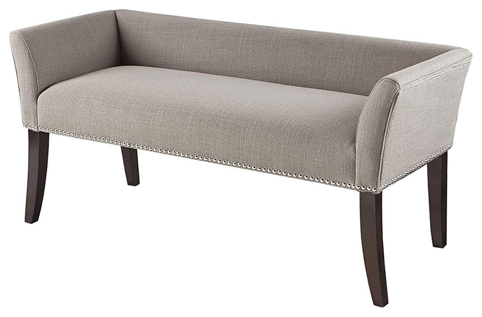 Modern Dining Bench, Espresso Legs and Grey Polyester Upholstered Seat