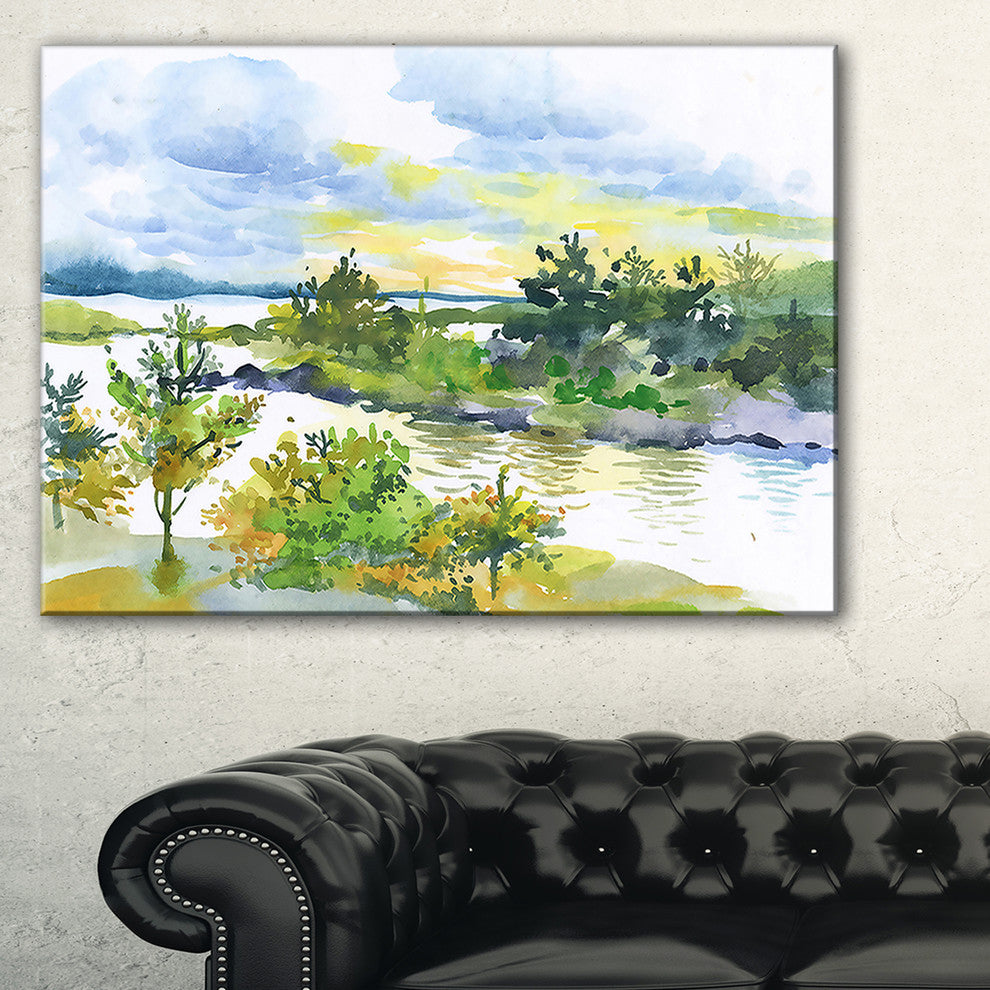 "Autumn Forest And Lake Watercolor" Landscape Wall Wall Art, 32"x16"