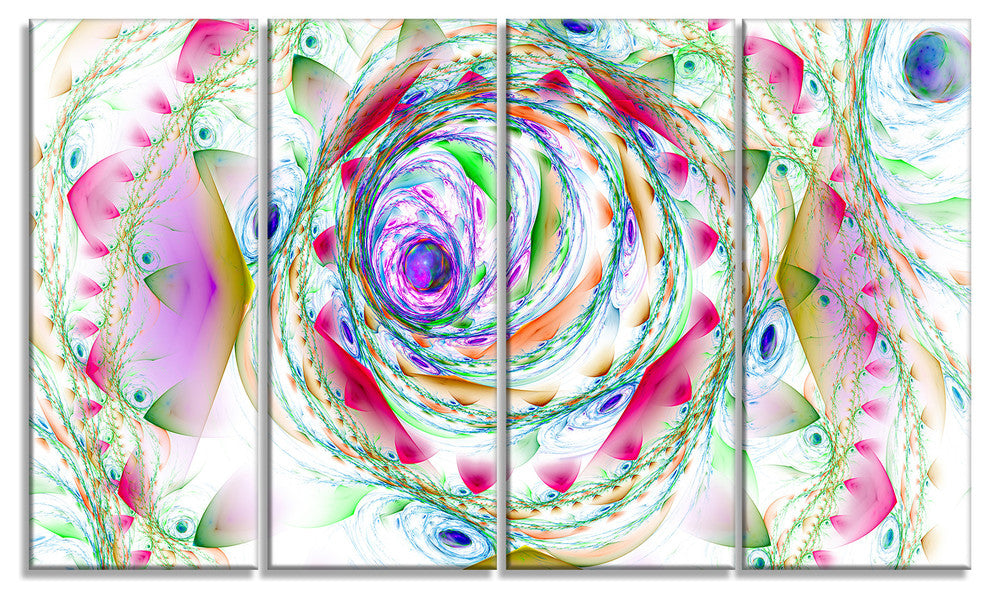 Multi Color Exotic Flower Whirlpool, Floral Canvas Art Print, 48"x28", 4 Panels