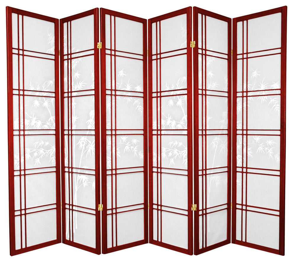 6' Tall Double Cross Bamboo Tree Shoji Screen, Rosewood, 6 Panels