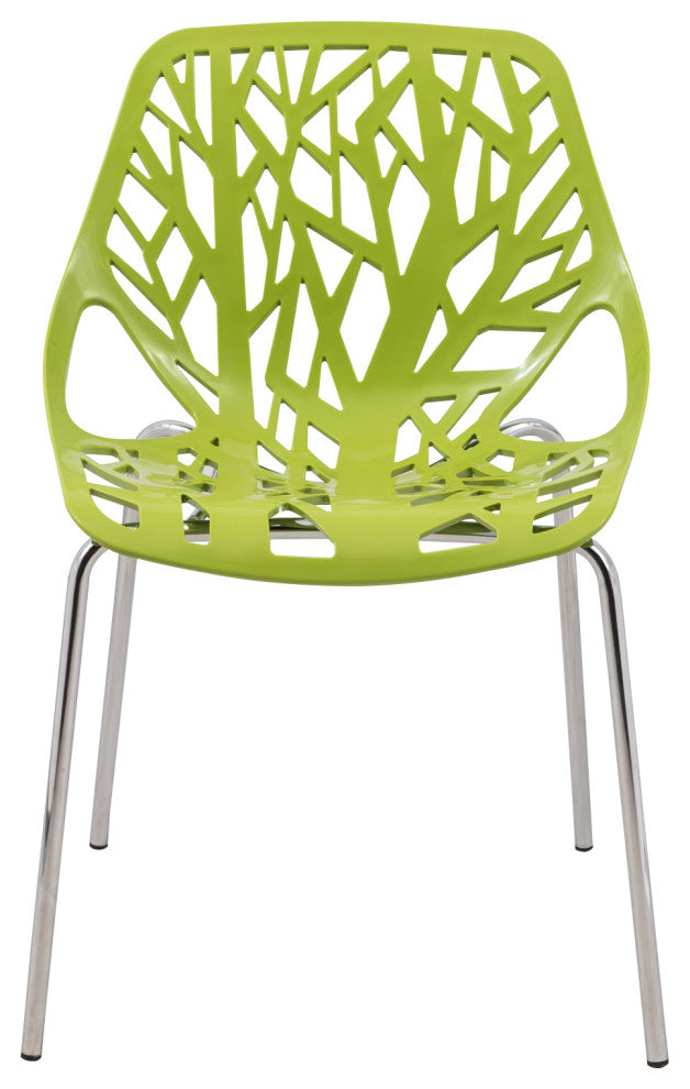 Leisuremod Asbury Plastic Stackable Dining Chair With Chromed Legs, Set of 2, Green