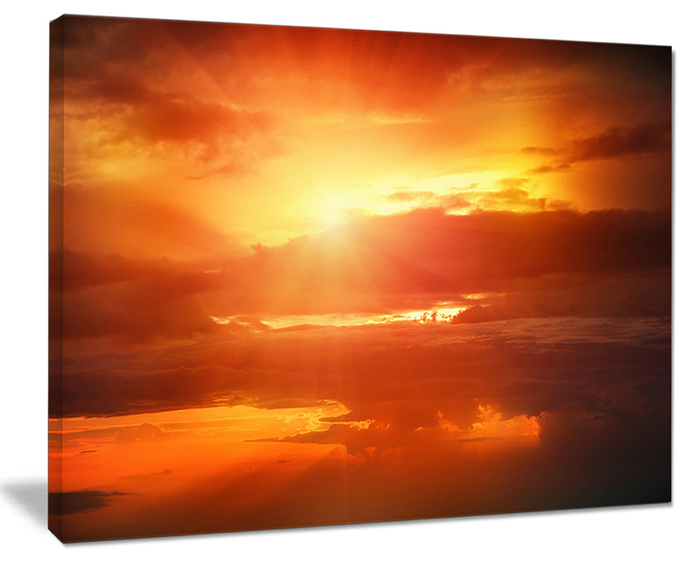 "Yellow Sunset Above Clouds" Oversized Beach Canvas Artwork, 20"x12"
