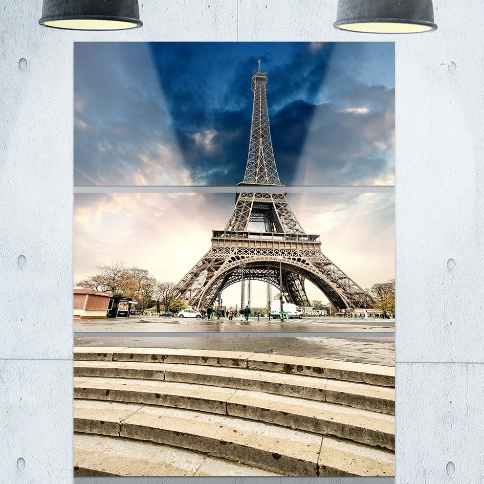 "Eiffel Tower With Stairs" Photo Metal Wall Art, 3 Panels, 28"x36"