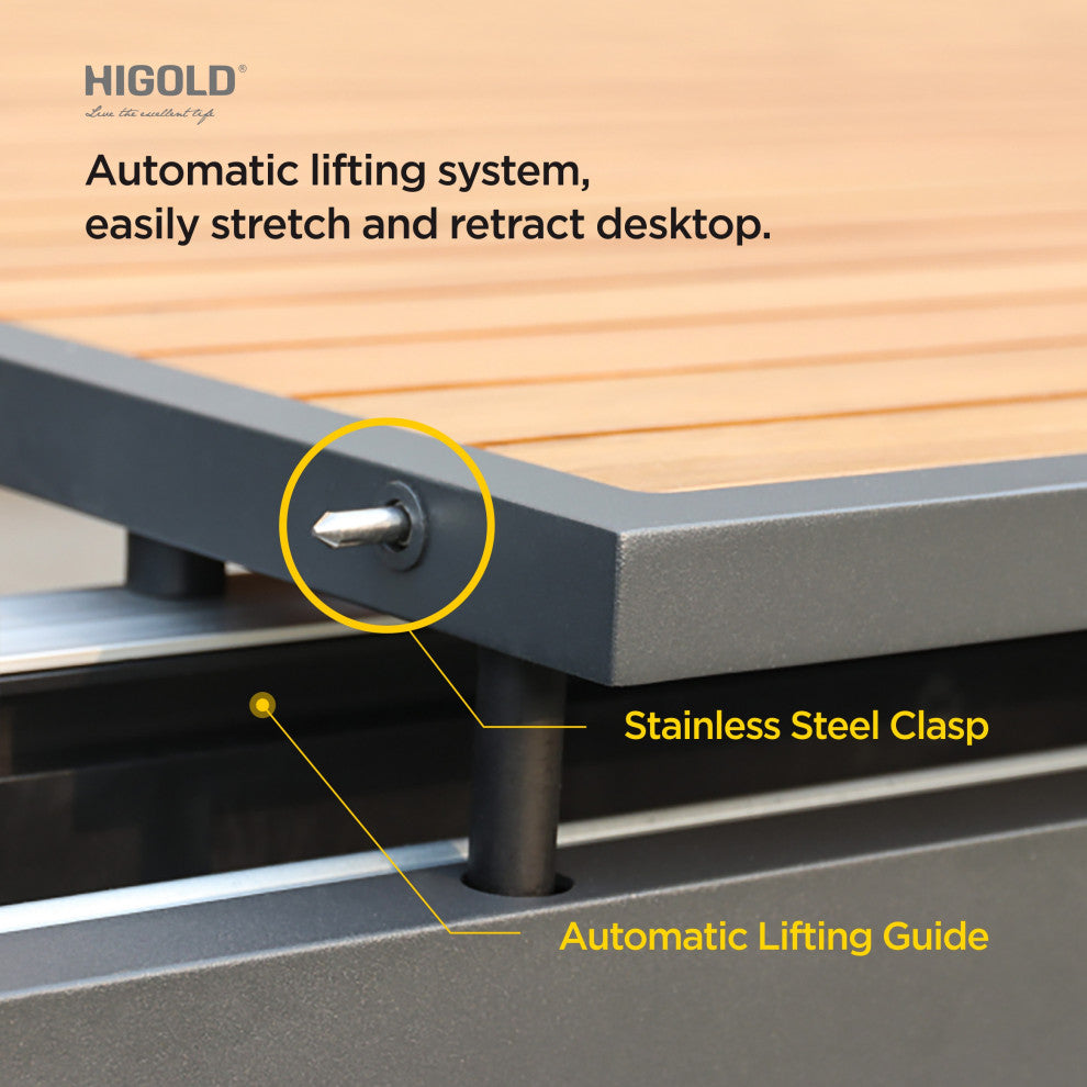 Heck Extendable Teak Outdoor Dining Set for 8 Person, Aluminum, by HIGOLD