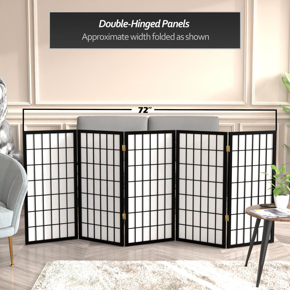 3' Tall Window Pane Shoji Screen, Black, 5 Panels