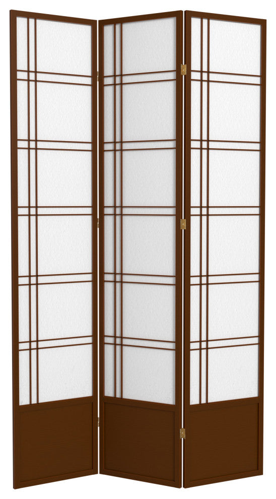 7' Tall Double Cross Shoji Screen, Walnut, 3 Panels