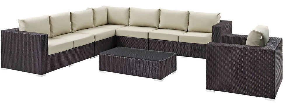 Espresso Beige Convene 7-Piece Outdoor Patio Sectional Set