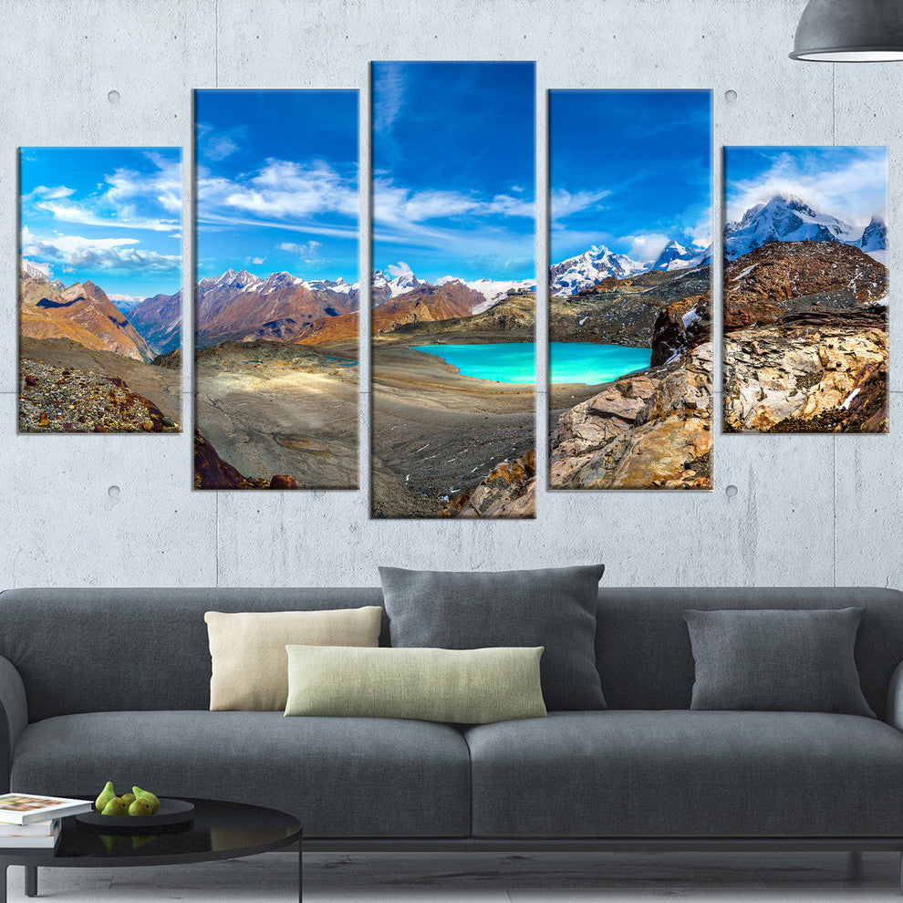 "Alps Mountains in Swiss Panorama" Seashore Wall Art, 5 Panels, 60"x32"